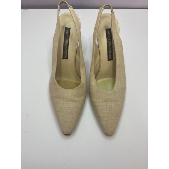 Linen Slingback Heels Larry Stuart Collection 3" heel beige color - Picture 1 of 11